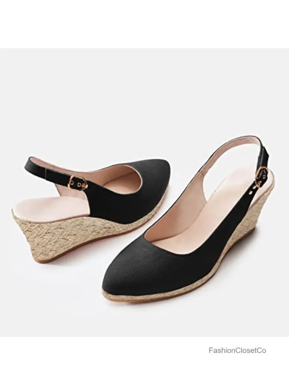 Woven Wedge Sandals Espadrilles Closed Toe Slingback Adjustable Strap